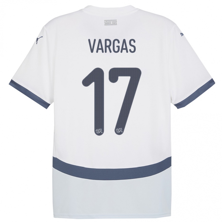 Kinder Fußball Schweiz Ruben Vargas #17 Weiß Auswärtstrikot Trikot 24-26 T-Shirt Luxemburg