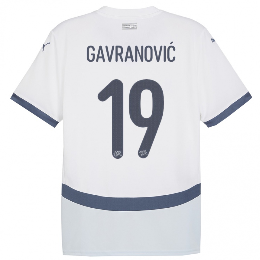 Kinder Fußball Schweiz Mario Gavranovic #19 Weiß Auswärtstrikot Trikot 24-26 T-Shirt Luxemburg