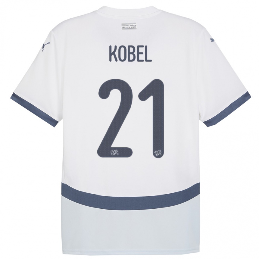 Kinder Fußball Schweiz Gregor Kobel #21 Weiß Auswärtstrikot Trikot 24-26 T-Shirt Luxemburg