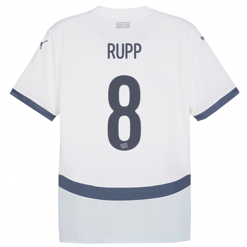 Kinder Fußball Schweiz Noah Rupp #8 Weiß Auswärtstrikot Trikot 24-26 T-Shirt Luxemburg