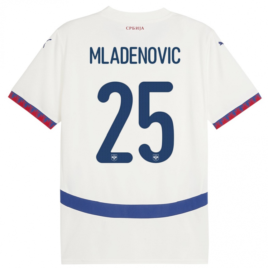 Kinder Fußball Serbien Filip Mladenovic #25 Weiß Auswärtstrikot Trikot 24-26 T-Shirt Luxemburg