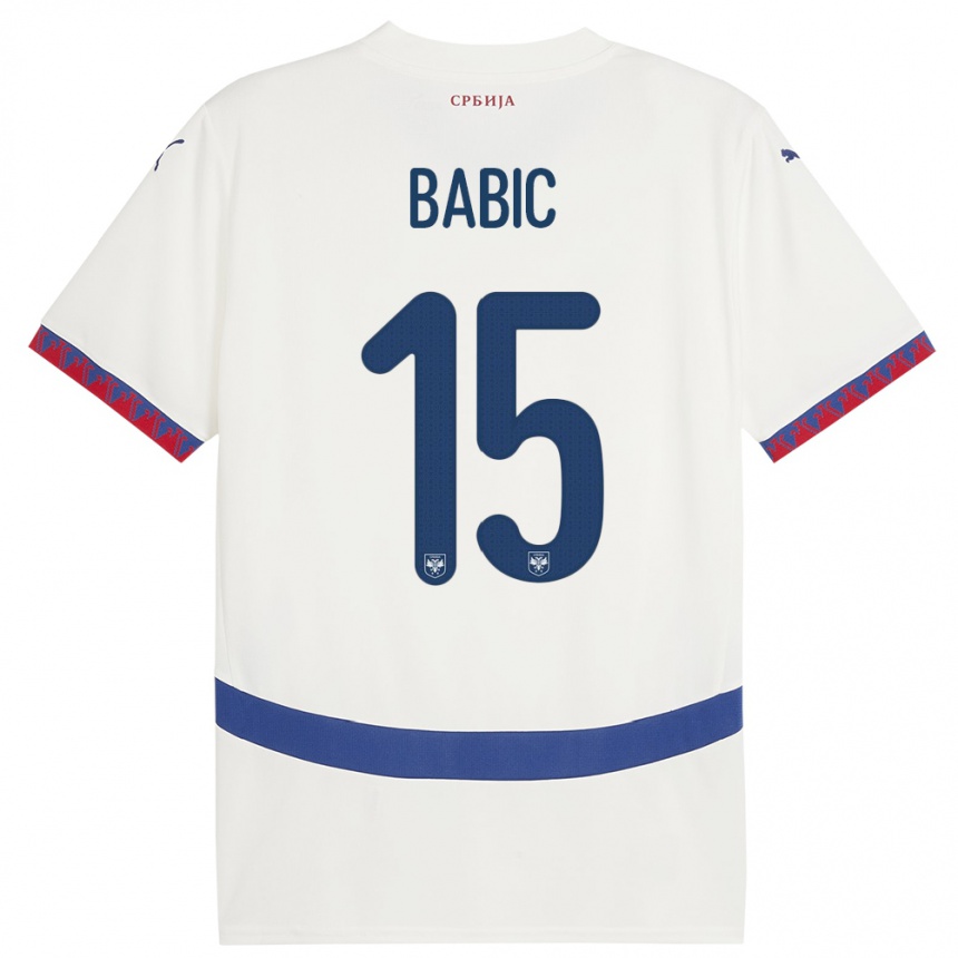 Kinder Fußball Serbien Srdjan Babic #15 Weiß Auswärtstrikot Trikot 24-26 T-Shirt Luxemburg