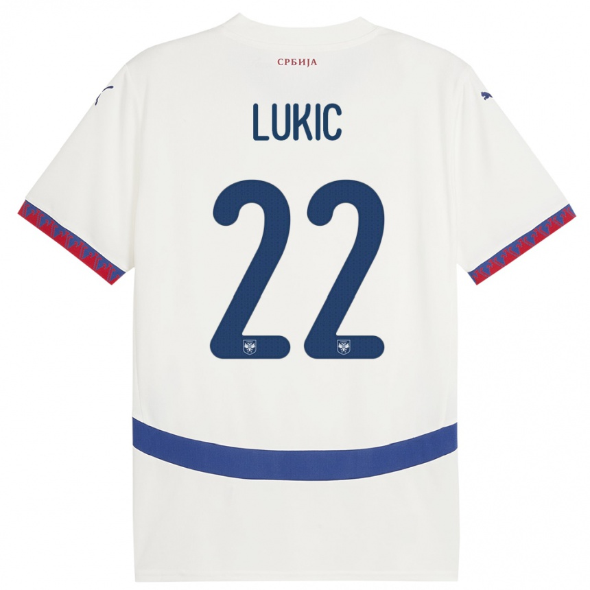 Kinder Fußball Serbien Sasa Lukic #22 Weiß Auswärtstrikot Trikot 24-26 T-Shirt Luxemburg