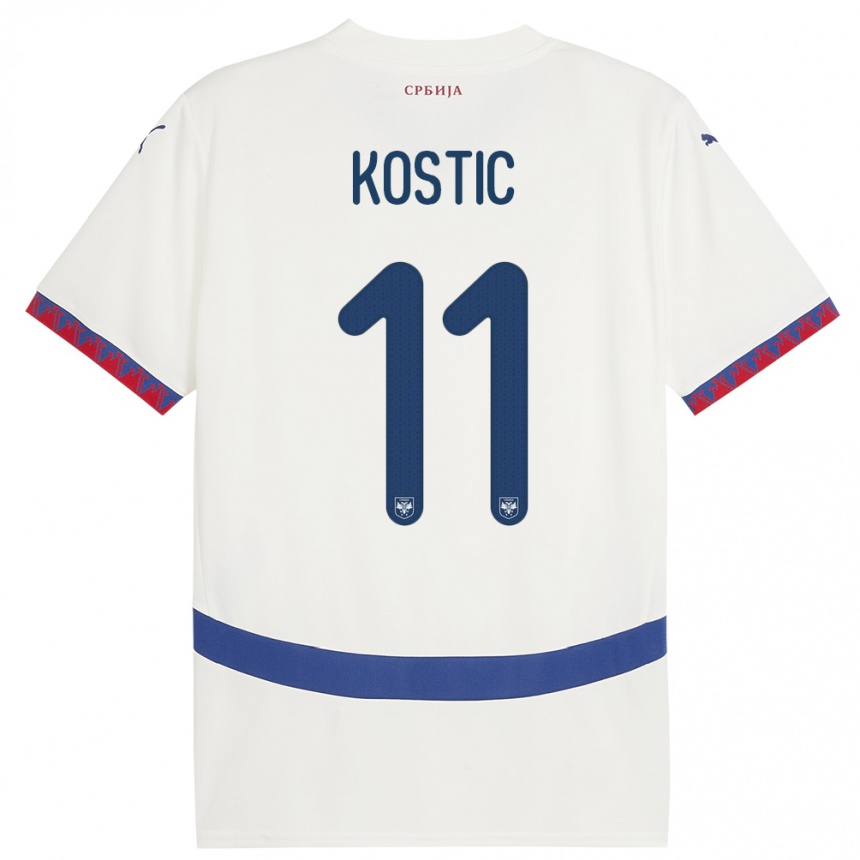 Kinder Fußball Serbien Filip Kostic #11 Weiß Auswärtstrikot Trikot 24-26 T-Shirt Luxemburg