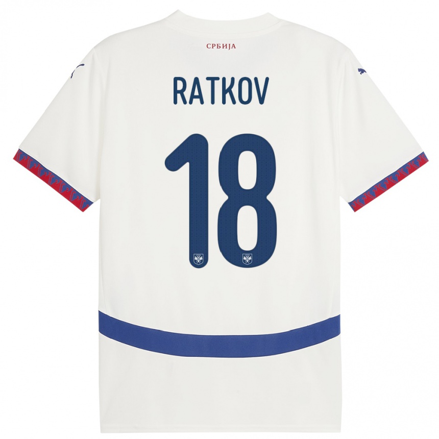 Kinder Fußball Serbien Petar Ratkov #18 Weiß Auswärtstrikot Trikot 24-26 T-Shirt Luxemburg