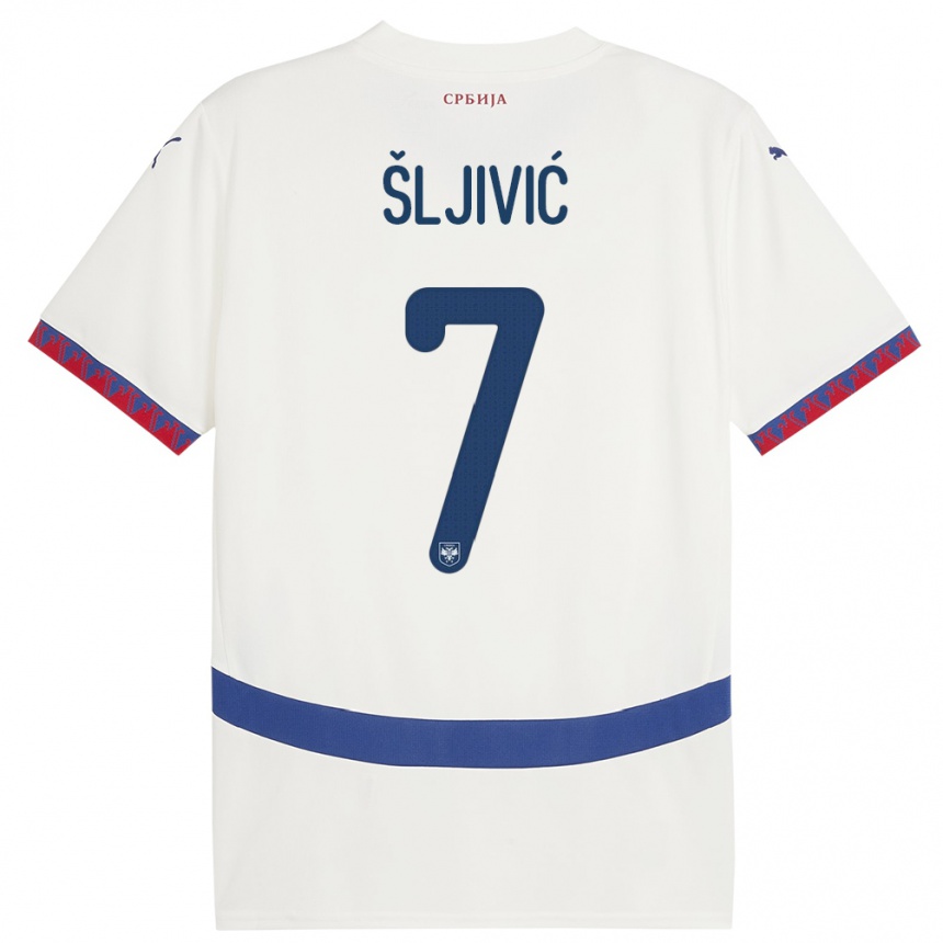 Kinder Fußball Serbien Jovan Sljivic #7 Weiß Auswärtstrikot Trikot 24-26 T-Shirt Luxemburg