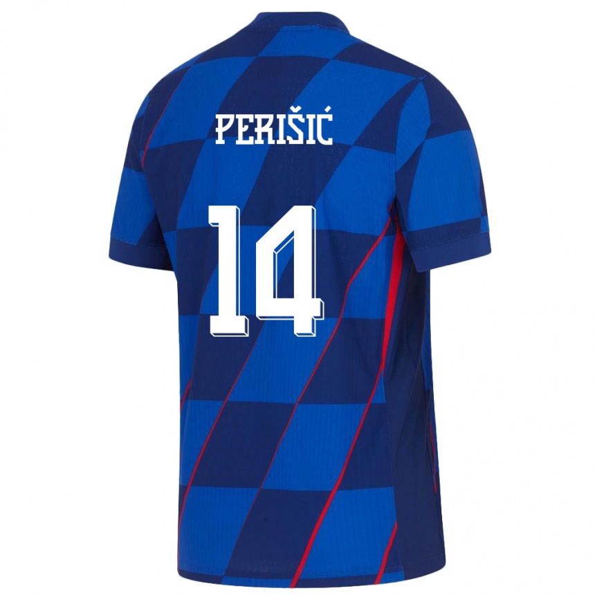 Kinder Fußball Kroatien Ivan Perisic #14 Blau Auswärtstrikot Trikot 24-26 T-Shirt Luxemburg