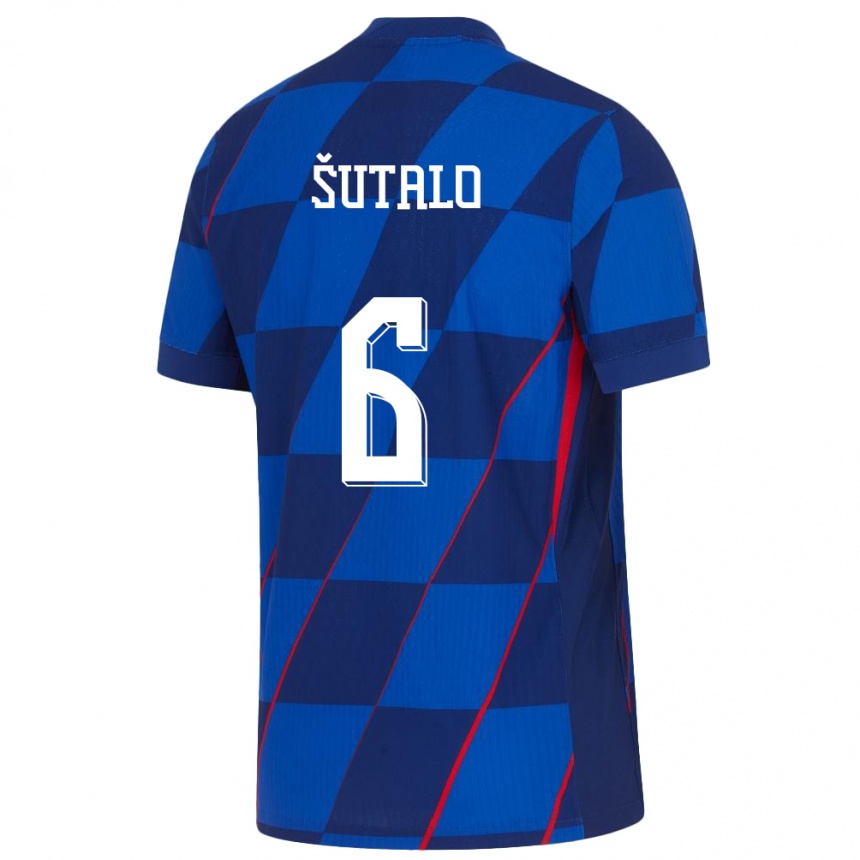 Kinder Fußball Kroatien Josip Sutalo #6 Blau Auswärtstrikot Trikot 24-26 T-Shirt Luxemburg