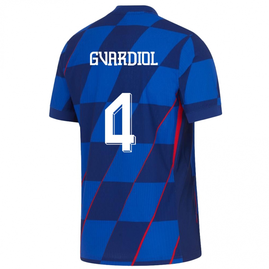 Kinder Fußball Kroatien Josko Gvardiol #4 Blau Auswärtstrikot Trikot 24-26 T-Shirt Luxemburg