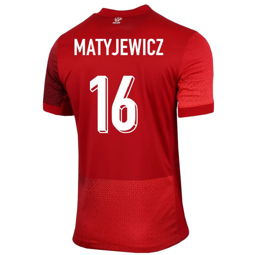 Kinder Fußball Polen Wiktor Matyjewicz #16 Rot Auswärtstrikot Trikot 24-26 T-Shirt Luxemburg