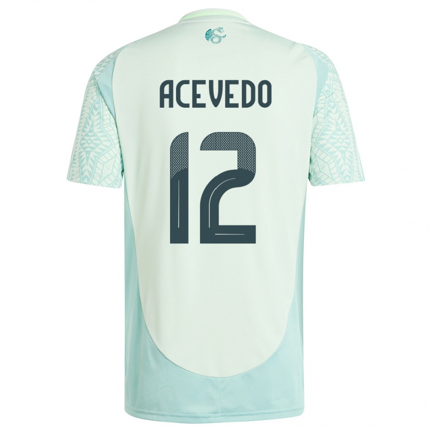 Kinder Fußball Mexiko Carlos Acevedo #12 Leinengrün Auswärtstrikot Trikot 24-26 T-Shirt Luxemburg