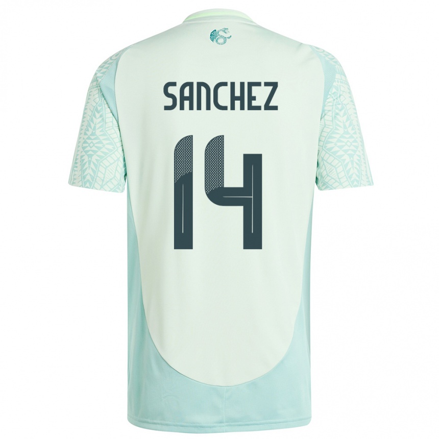 Kinder Fußball Mexiko Erick Sanchez #14 Leinengrün Auswärtstrikot Trikot 24-26 T-Shirt Luxemburg