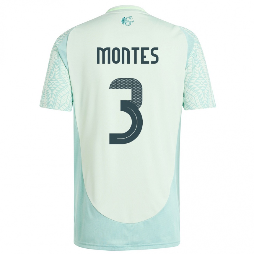 Kinder Fußball Mexiko Cesar Montes #3 Leinengrün Auswärtstrikot Trikot 24-26 T-Shirt Luxemburg