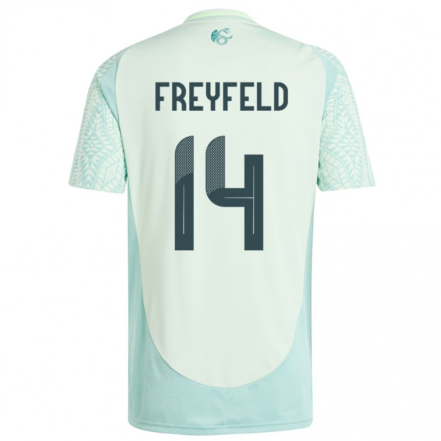 Kinder Fußball Mexiko Emiliano Freyfeld #14 Leinengrün Auswärtstrikot Trikot 24-26 T-Shirt Luxemburg