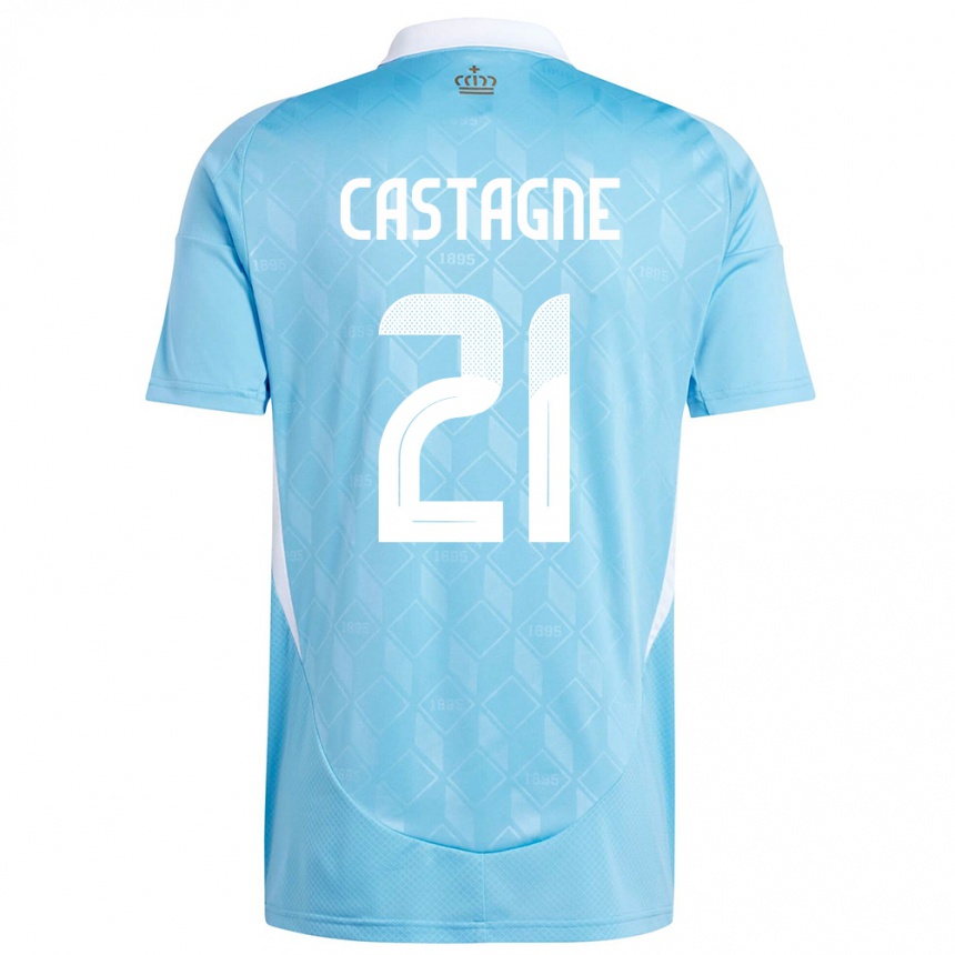 Kinder Fußball Belgien Timothy Castagne #21 Blau Auswärtstrikot Trikot 24-26 T-Shirt Luxemburg