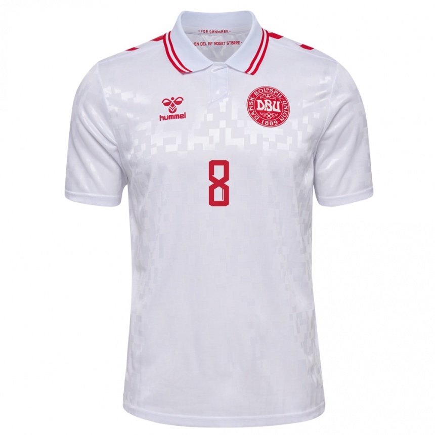 Kinder Fußball Dänemark Tobias Lund Jensen #8 Weiß Auswärtstrikot Trikot 24-26 T-Shirt Luxemburg