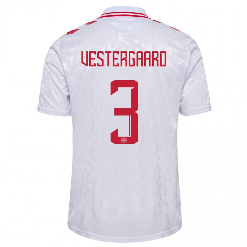 Kinder Fußball Dänemark Jannik Vestergaard #3 Weiß Auswärtstrikot Trikot 24-26 T-Shirt Luxemburg