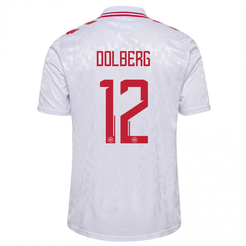 Kinder Fußball Dänemark Kasper Dolberg #12 Weiß Auswärtstrikot Trikot 24-26 T-Shirt Luxemburg