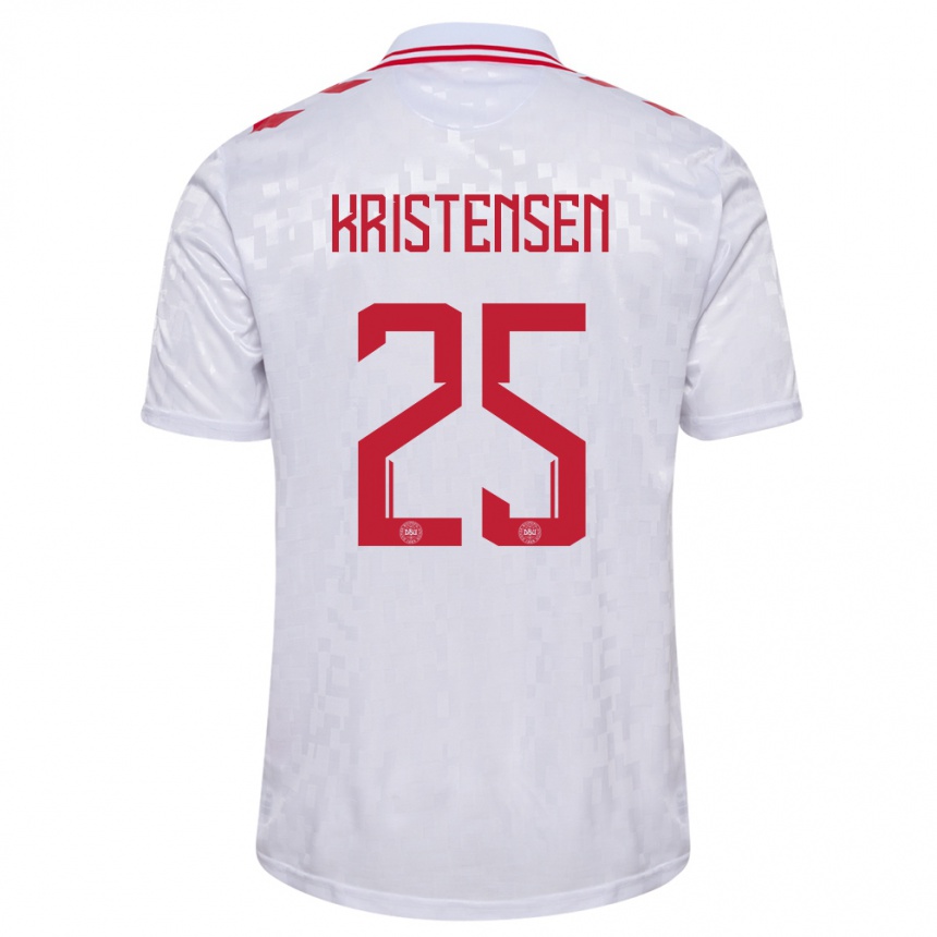 Kinder Fußball Dänemark Rasmus Kristensen #25 Weiß Auswärtstrikot Trikot 24-26 T-Shirt Luxemburg