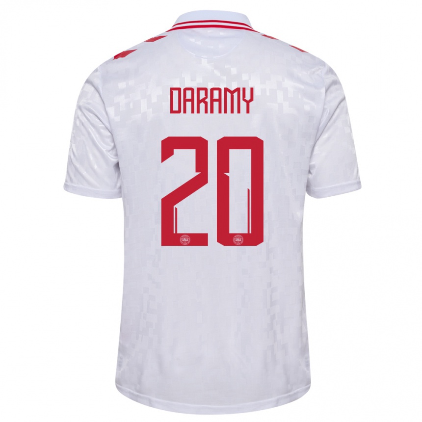 Kinder Fußball Dänemark Mohamed Daramy #20 Weiß Auswärtstrikot Trikot 24-26 T-Shirt Luxemburg