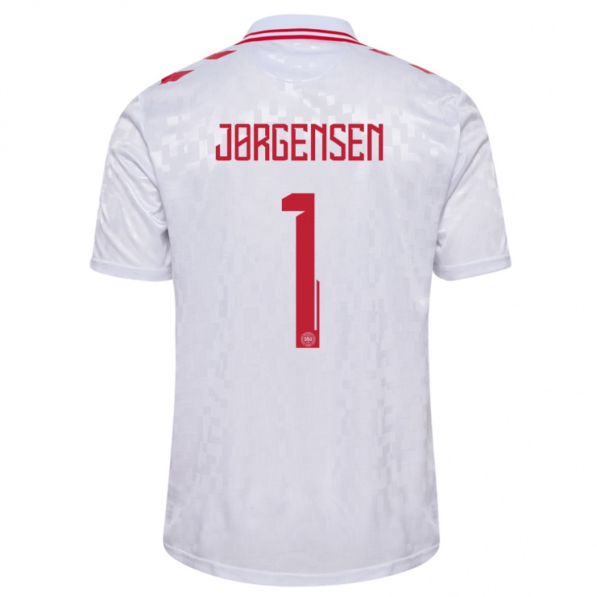 Kinder Fußball Dänemark Filip Jørgensen #1 Weiß Auswärtstrikot Trikot 24-26 T-Shirt Luxemburg