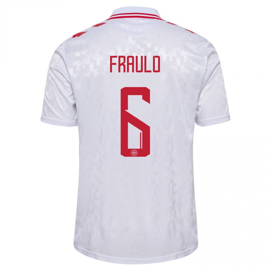 Kinder Fußball Dänemark Oscar Fraulo #6 Weiß Auswärtstrikot Trikot 24-26 T-Shirt Luxemburg