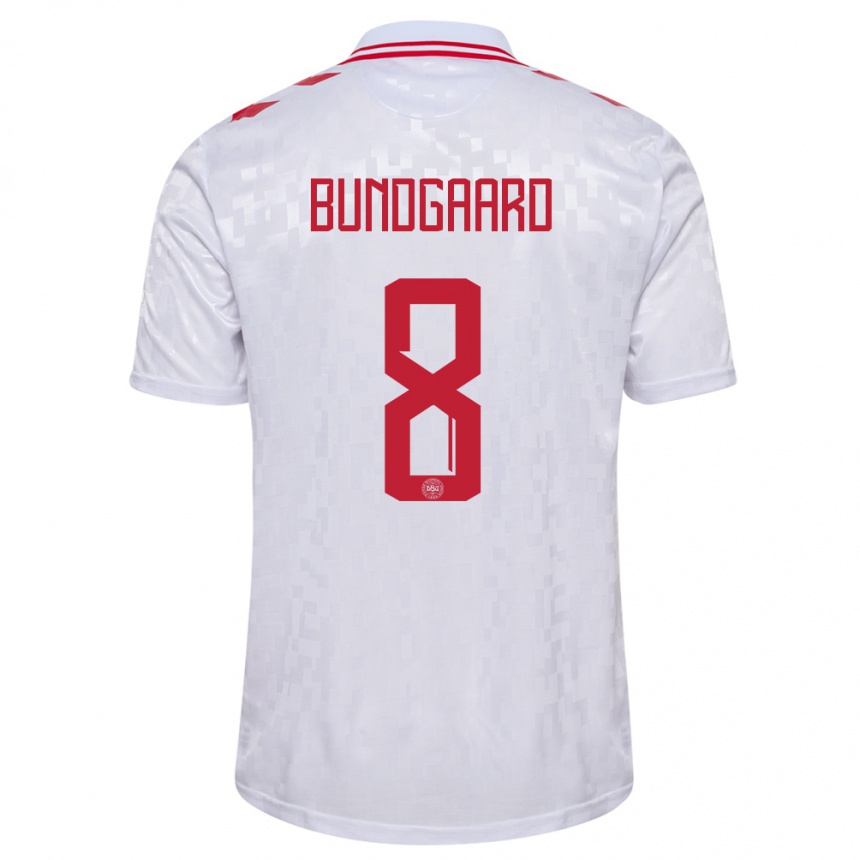 Kinder Fußball Dänemark Filip Bundgaard #8 Weiß Auswärtstrikot Trikot 24-26 T-Shirt Luxemburg