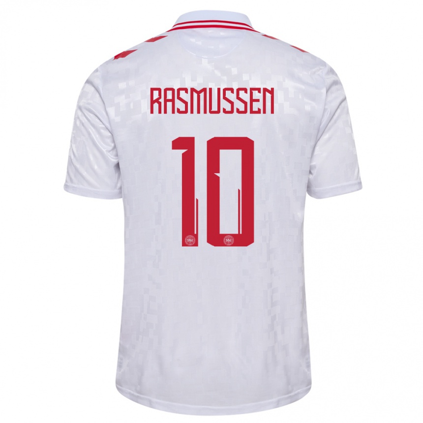 Kinder Fußball Dänemark Christian Rasmussen #10 Weiß Auswärtstrikot Trikot 24-26 T-Shirt Luxemburg