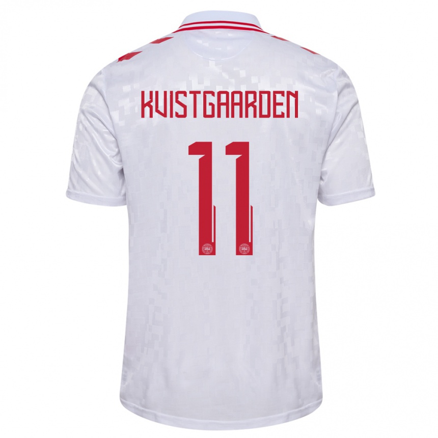 Kinder Fußball Dänemark Mathias Kvistgaarden #11 Weiß Auswärtstrikot Trikot 24-26 T-Shirt Luxemburg