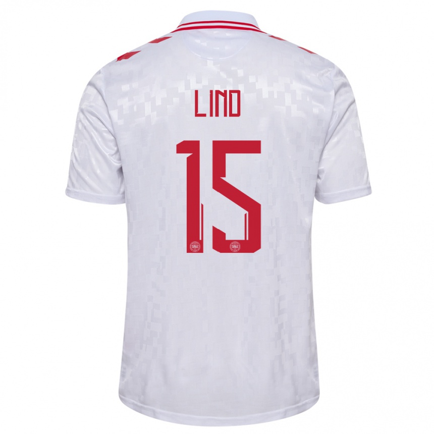 Kinder Fußball Dänemark Victor Lind #15 Weiß Auswärtstrikot Trikot 24-26 T-Shirt Luxemburg