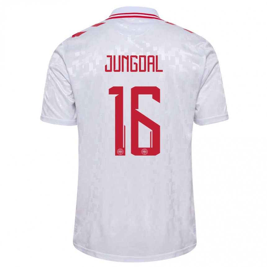 Kinder Fußball Dänemark Andreas Jungdal #16 Weiß Auswärtstrikot Trikot 24-26 T-Shirt Luxemburg