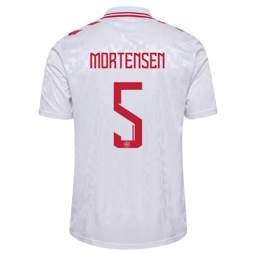 Kinder Fußball Dänemark Gustav Mortensen #5 Weiß Auswärtstrikot Trikot 24-26 T-Shirt Luxemburg