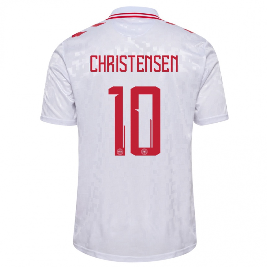 Kinder Fußball Dänemark Gustav Christensen #10 Weiß Auswärtstrikot Trikot 24-26 T-Shirt Luxemburg