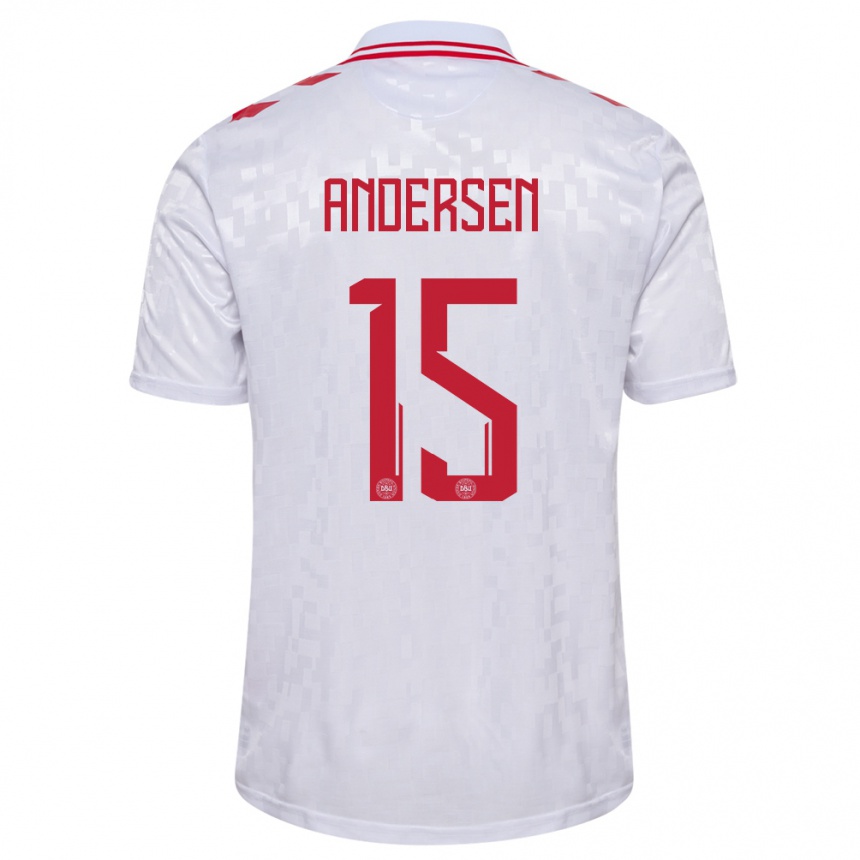 Kinder Fußball Dänemark Jacob Andersen #15 Weiß Auswärtstrikot Trikot 24-26 T-Shirt Luxemburg