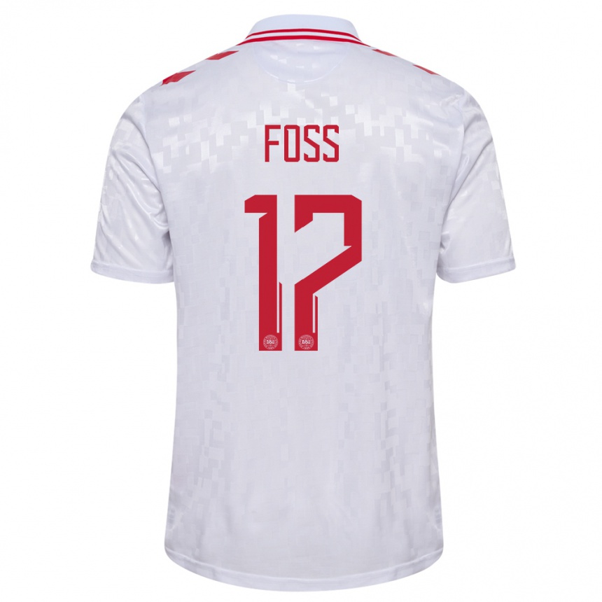 Kinder Fußball Dänemark Jonathan Foss #17 Weiß Auswärtstrikot Trikot 24-26 T-Shirt Luxemburg