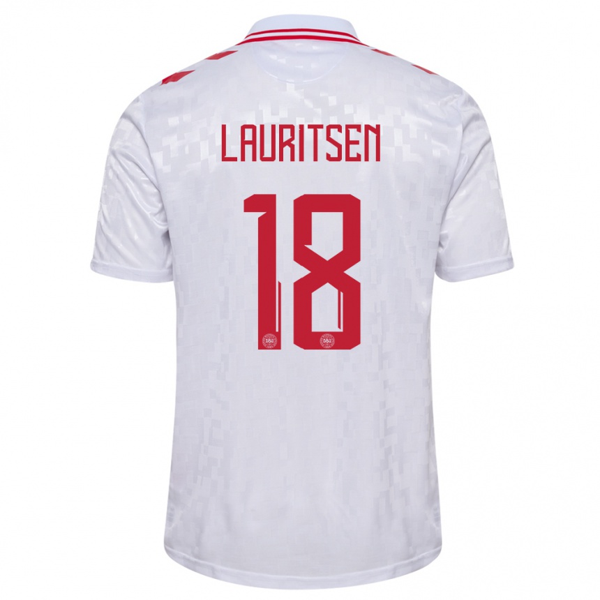 Kinder Fußball Dänemark Tobias Lauritsen #18 Weiß Auswärtstrikot Trikot 24-26 T-Shirt Luxemburg