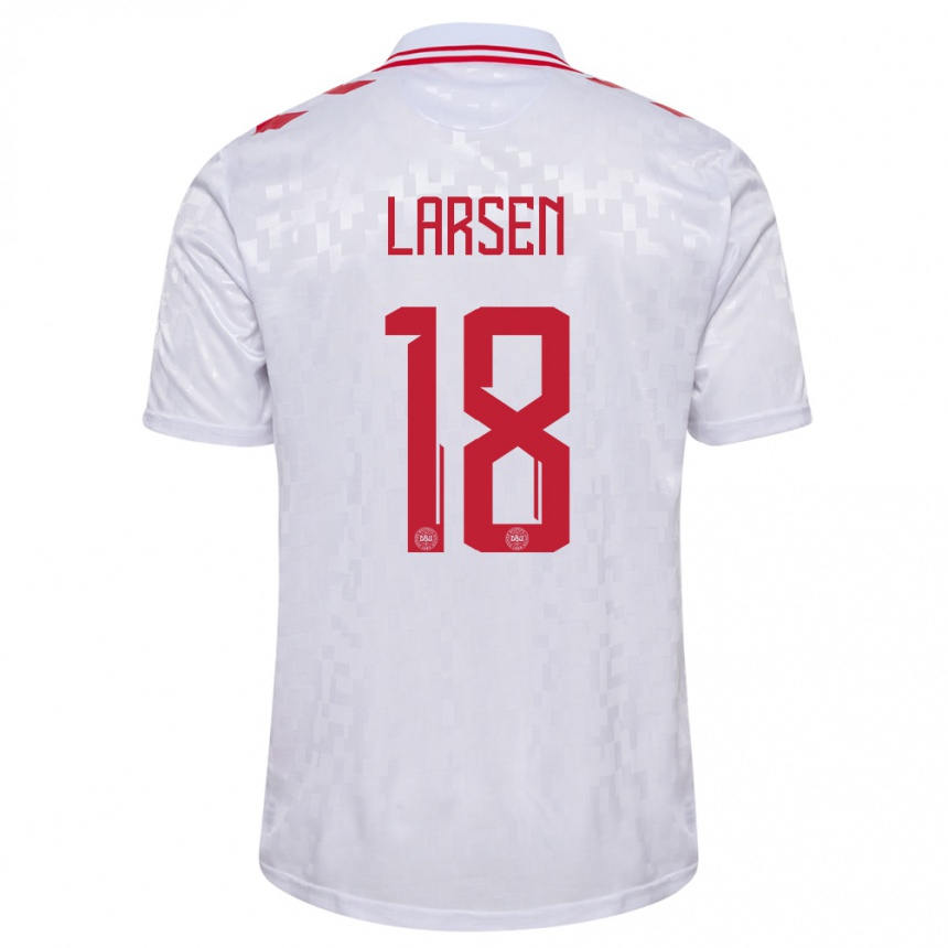 Kinder Fußball Dänemark Lukas Larsen #18 Weiß Auswärtstrikot Trikot 24-26 T-Shirt Luxemburg