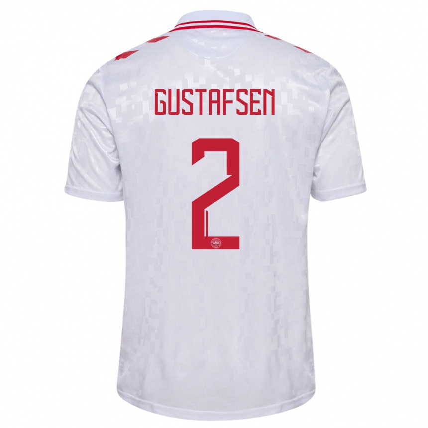 Kinder Fußball Dänemark Victor Gustafsen #2 Weiß Auswärtstrikot Trikot 24-26 T-Shirt Luxemburg