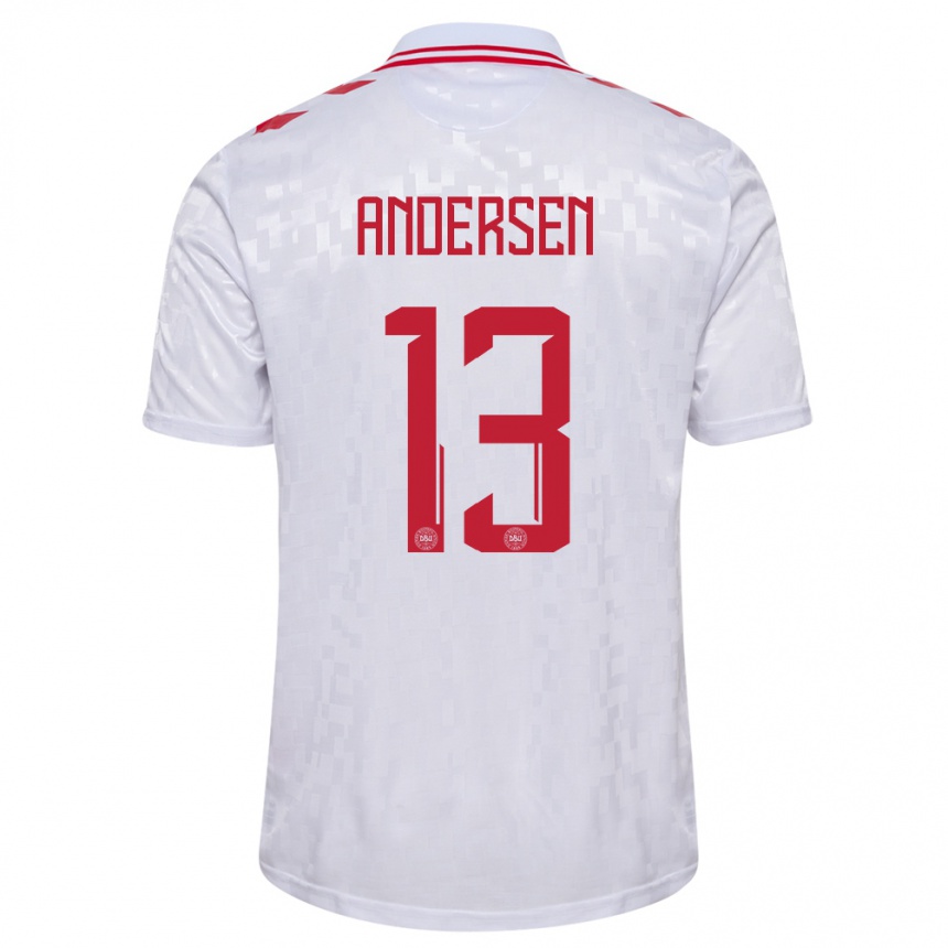 Kinder Fußball Dänemark Frej Andersen #13 Weiß Auswärtstrikot Trikot 24-26 T-Shirt Luxemburg