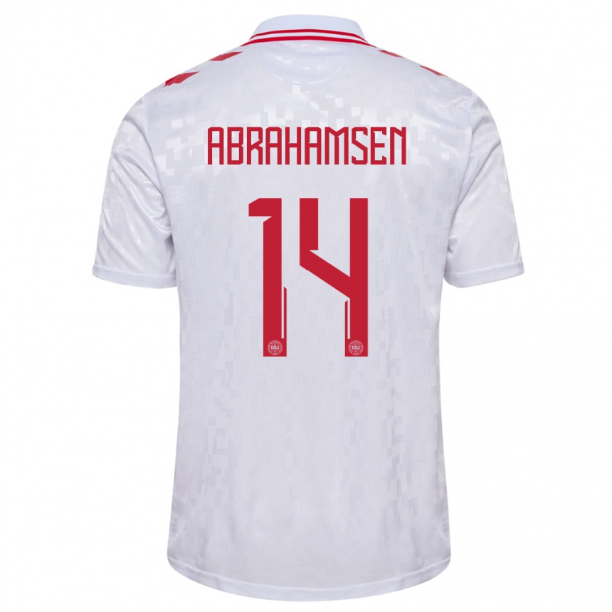 Kinder Fußball Dänemark Mads Abrahamsen #14 Weiß Auswärtstrikot Trikot 24-26 T-Shirt Luxemburg