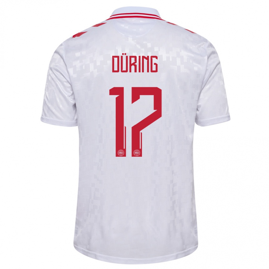 Kinder Fußball Dänemark Rasmus Düring #17 Weiß Auswärtstrikot Trikot 24-26 T-Shirt Luxemburg