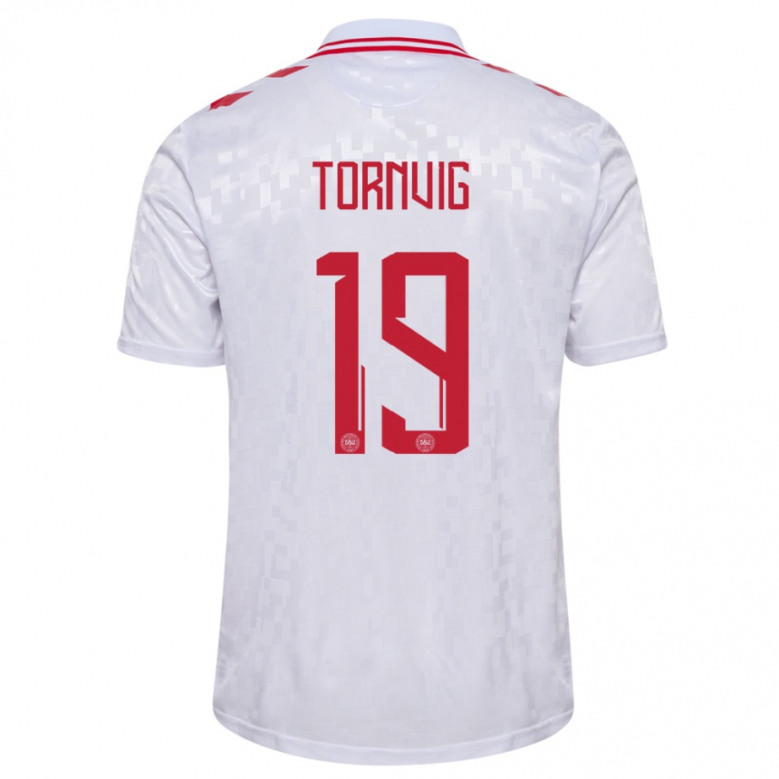 Kinder Fußball Dänemark Nicolaj Tornvig #19 Weiß Auswärtstrikot Trikot 24-26 T-Shirt Luxemburg