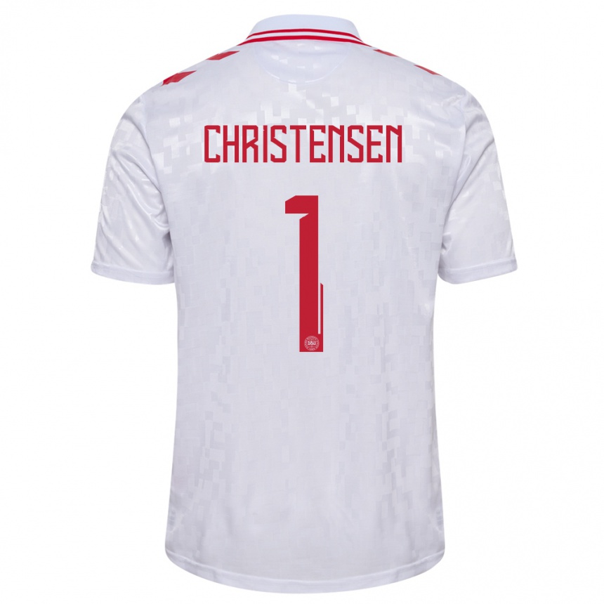 Kinder Fußball Dänemark Lene Christensen #1 Weiß Auswärtstrikot Trikot 24-26 T-Shirt Luxemburg