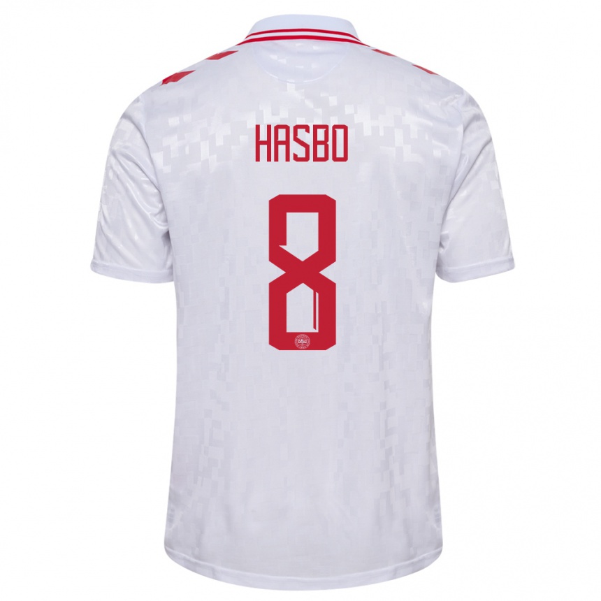 Kinder Fußball Dänemark Josefine Hasbo #8 Weiß Auswärtstrikot Trikot 24-26 T-Shirt Luxemburg