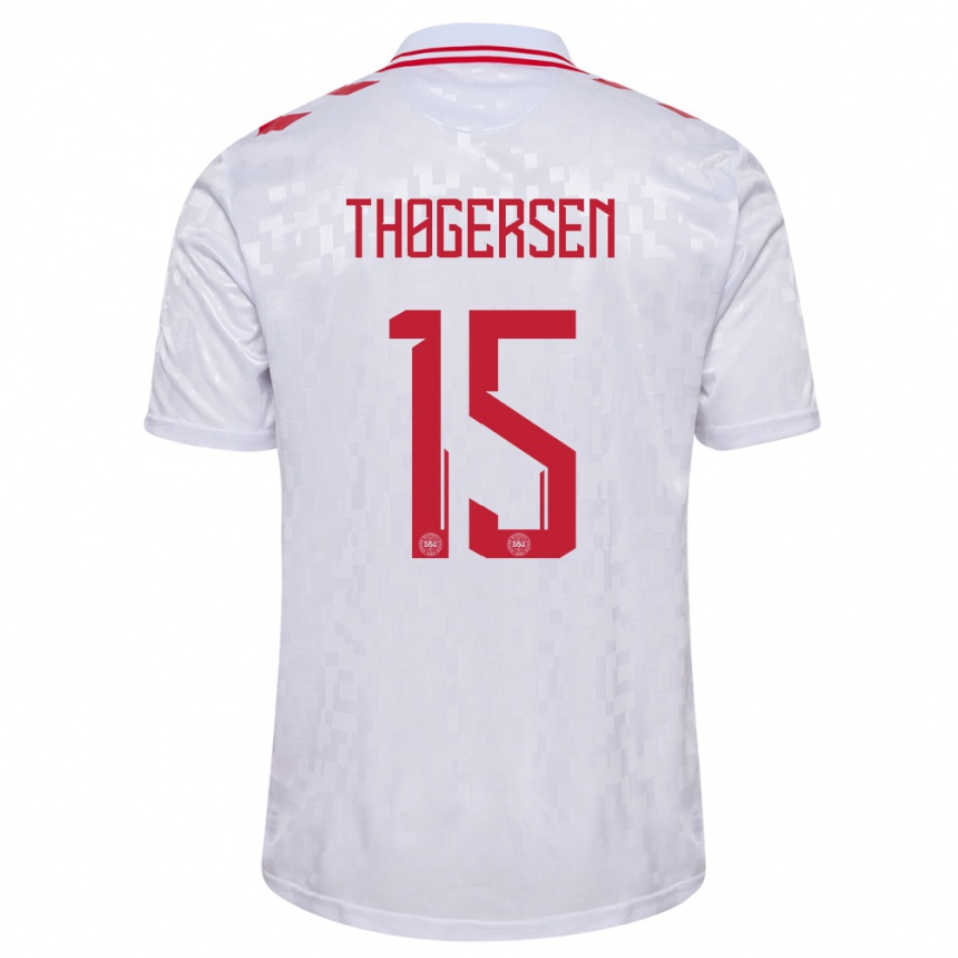 Kinder Fußball Dänemark Frederikke Thøgersen #15 Weiß Auswärtstrikot Trikot 24-26 T-Shirt Luxemburg