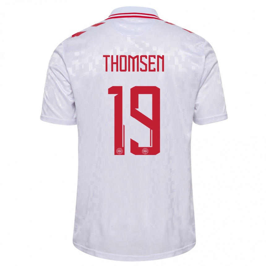 Kinder Fußball Dänemark Janni Thomsen #19 Weiß Auswärtstrikot Trikot 24-26 T-Shirt Luxemburg