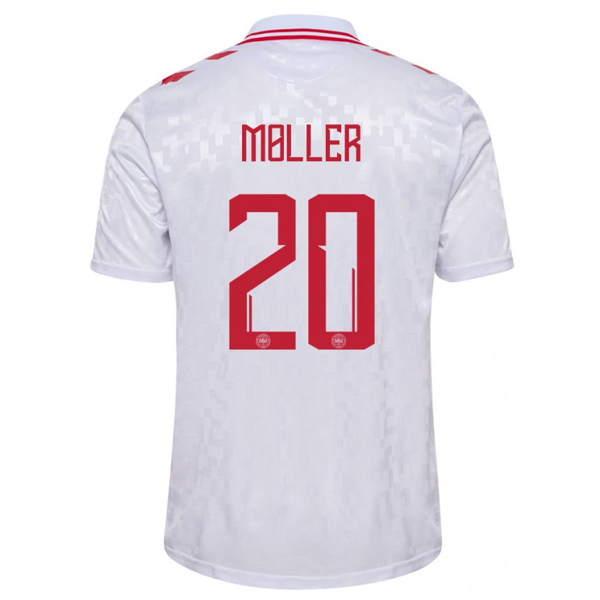 Kinder Fußball Dänemark Caroline Moller #20 Weiß Auswärtstrikot Trikot 24-26 T-Shirt Luxemburg