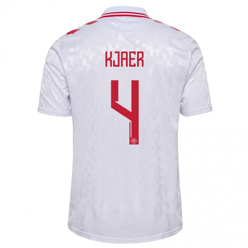 Kinder Fußball Dänemark Simon Kjaer #4 Weiß Auswärtstrikot Trikot 24-26 T-Shirt Luxemburg
