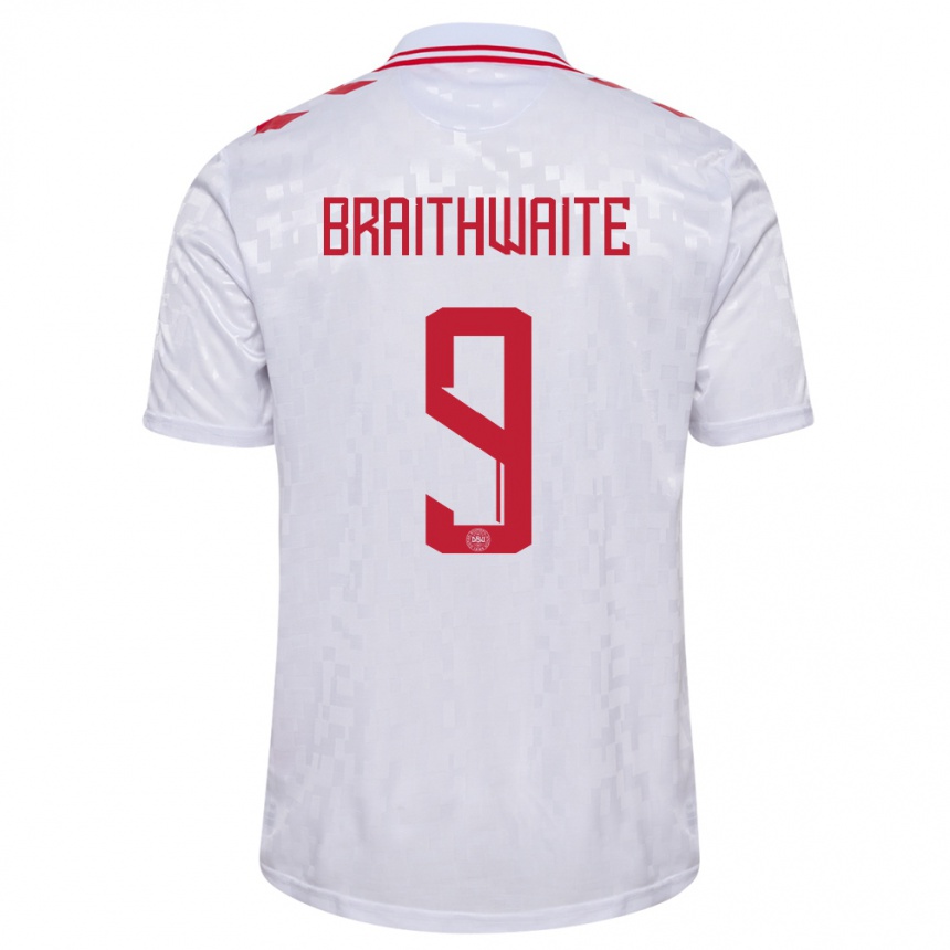Kinder Fußball Dänemark Martin Braithwaite #9 Weiß Auswärtstrikot Trikot 24-26 T-Shirt Luxemburg