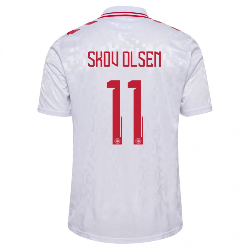 Kinder Fußball Dänemark Andreas Skov Olsen #11 Weiß Auswärtstrikot Trikot 24-26 T-Shirt Luxemburg